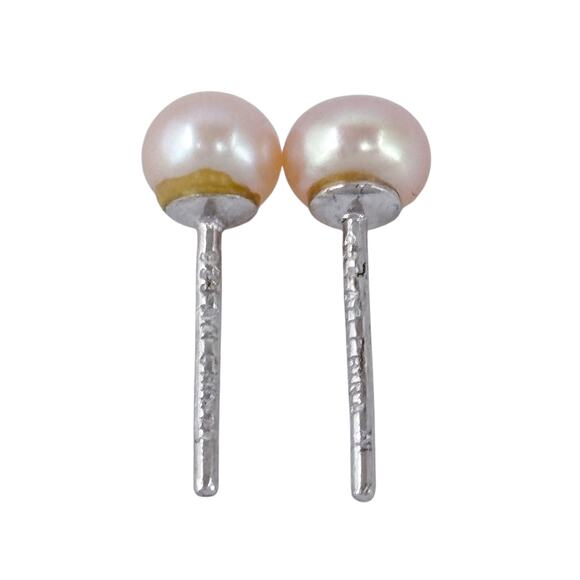 Estate Sterling Silver 925 Blush Pink Pearl Stud Earrings - Picture 4 of 6